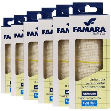 Imagem de Kit 6 Atadura Elástica Média Compressão 10cm x 1,30m Branca Famara