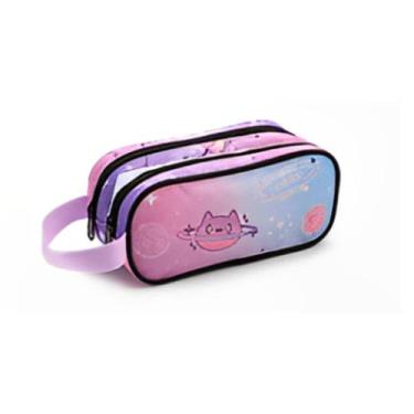 Imagem de Estojo Escolar Duplo Kids Meninas Organizador Espaçoso - Denlex, Roxo