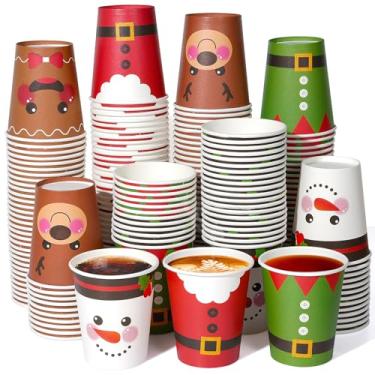 Imagem de Hallswl 100 peças de copos de papel de Natal de 255 g, xícaras de café descartáveis de Natal para bebidas frias, chocolate de cacau quente, bebendo, duende, Papai Noel, boneco de neve, copo de alce