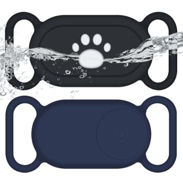 Imagem de SZJCLTD Suporte de coleira para cachorro Samsung Galaxy SmartTag2, pacote com 2 capas de silicone antiperda à prova d'água para Galaxy Smart Tag 2 para coleiras de gato e cães de estimação (preto/azul