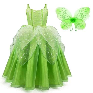 Imagem de Fantasia de Fada Green Tinkerbell para Meninas Vestido Aniversário Halloween Natal com Asas