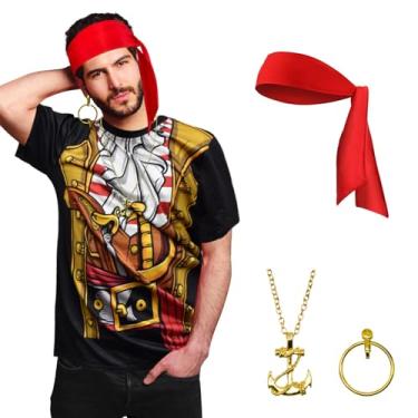 Imagem de KATOLK Fantasia de pirata acessórios masculinos e femininos, camisetas engraçadas de piratas de cruzeiro, camisa caribenha novidade para Halloween, Masculino, GG
