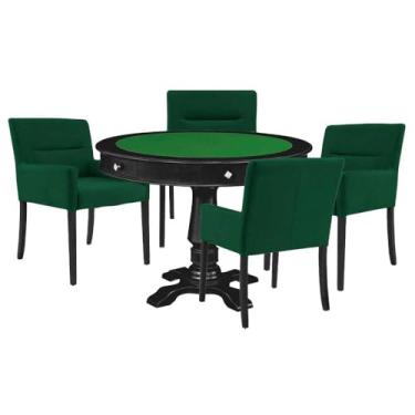 Imagem de Mesa de Jogos Carteado Victoria Redonda Tampo Reversível Preto com Kit 4 Cadeiras Vicenza Suede Verde - Gran Belo