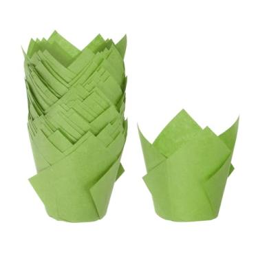 Imagem de HARFINGTON 50 peças de forros de cupcake de tulipa copos de papel padrão para assar embalagens à prova de gordura descartáveis para banquetes de aniversário, festa verde
