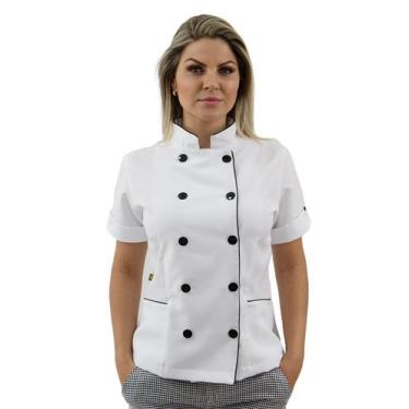 Imagem de Dolmã chef cozinha feminina manga curta - Demorgan Uniformes, Branco, 