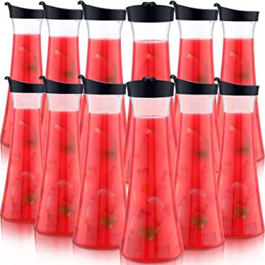 Imagem de 12 garrafas de água com tampas a granel, garrafa de plástico de 1000 ml de água ou suco com tampa flip, jarra de água transparente para leite, café, bebida gelada gelada, limonada, barra de mimosa