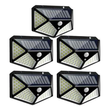 Imagem de KIT 5 Luminárias Solar 100 Led Sensor Presença Parede Externa - BK