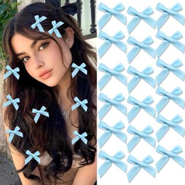 Imagem de SAWINDA 20 peças de laços de cabelo rosa fita de jacaré presilhas de cabelo para adolescentes pequenos grampos de garra para cabelo grosso fino acessórios de cabelo para mulheres meninas (azul)