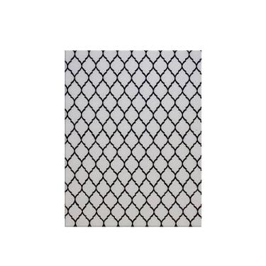 Imagem de Tapete Sala ou Quarto Antiderrapante 1,00M x 1,32M Arabesco Geométrico Branco e Preto