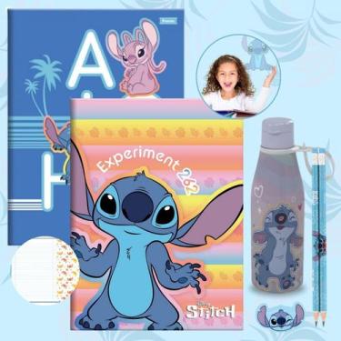 Imagem de Kit Caderno Brochura Stitch Grande Capa Dura 80 Folhas 2un + Kit Escol