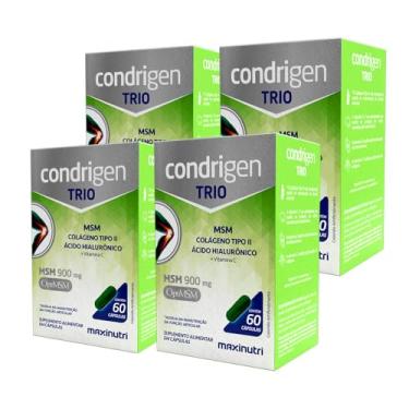 Imagem de Kit 4 Condrigen Trio Colágeno Tipo 2 com Ácido Hialurônico Vitamina C e MSM (Metilsulfonilmetano) 60 Cápsulas Maxigold