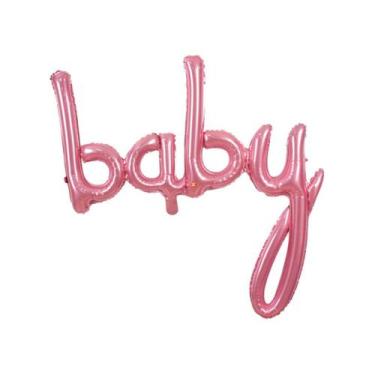 Imagem de Balão Microfoil Escrita Baby Rosa 3D  - 1 unidade - 85cm (33'') - Balõ