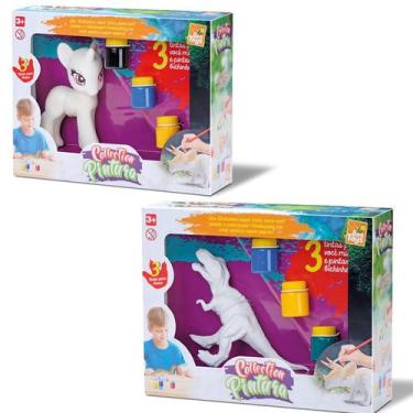 Imagem de Boneco para pintar dinossauro ou unicornio infantil colorir - BEE TOYS
