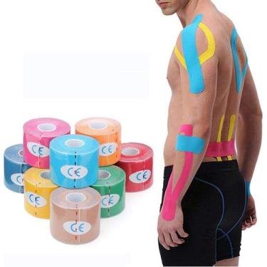 Imagem de Kit 5 fita kinesio bandagem elastica  5 metros adesiva funcional tape 