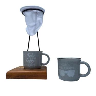 Imagem de Café Individual 2 Canecas ceramica e coador Demolição Cinza - Utensili