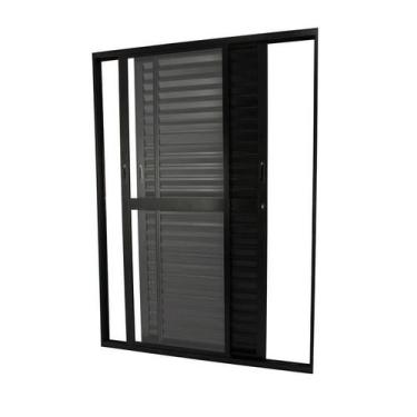 Imagem de Porta Balcão em Alumínio Preto 210x160x10 cm 3 Folhas Móveis Nobre CRV