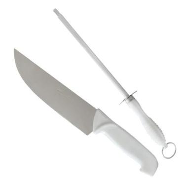 Imagem de Conjunto de Faca de Carne e Chaira 2 Peças Cabo Branco Inox - TAIRA HO