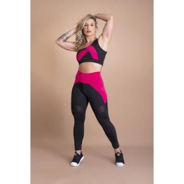 Imagem de Conjunto Fitness Feminino Calça Legging Cintura Alta Com Detalhe E Top