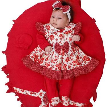 Imagem de Saída de Maternidade Menina Delicada Isis Vermelha Floral 05 Peças - A