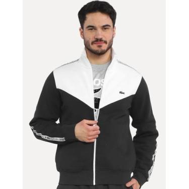 Imagem de Moletom Lacoste Masculino Recorte Full-Zip Sash Striped Preto/Branco, 
