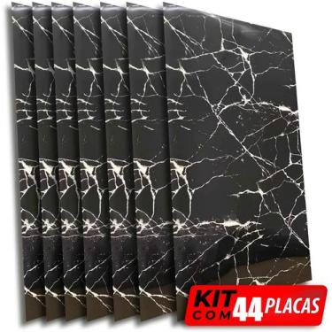 Imagem de Kit de 44 Placas 3D Revestimento De Parede Auto Adesivo Mármore Black 