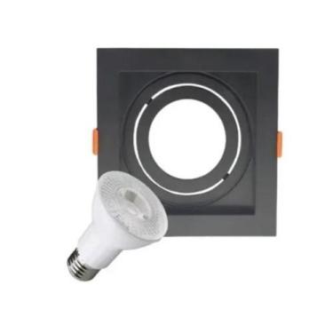Imagem de Kit 2 Spot Recuado Par20 Quadrado Preto + Lâmpada Led 6,5w - CTB , PRE