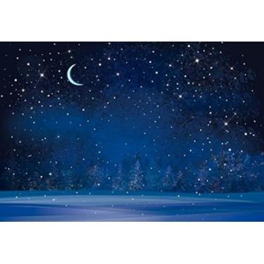 Imagem de Yeele – Cachecol para decoração de estúdio de natal, flocos de neve, outono de inverno e lua estrelada com estampa de flocos de neve, fundo de floresta de pinheiro, fundo de floresta de pinheiros, Feliz Natal, Ano Novo, decoração de banner