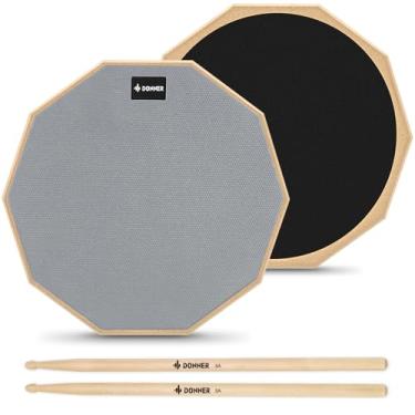Imagem de Donner Drum Practice Pad 20 cm, Silent Practice Drum Pad 2 lados com baquetas de bateria - cinza