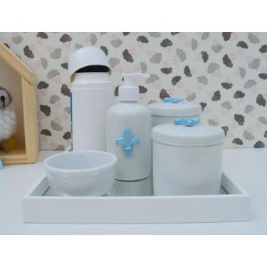 Imagem de Kit Higiene Bebê K010 Apliques Azul Bandeja Espelho Banho Quarto - Cir