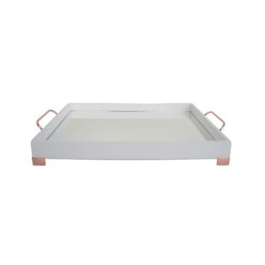 Imagem de Bandeja Branca Decoração B219 Rose Bancada Luxo Moderno Café Cozinha -