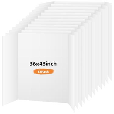 Imagem de Somime Pacote com 12 quadros de pôster com três dobras, quadro de apresentação branco 91 x 122 cm, quadro de exibição portátil para feira de ciências, projetos de bricolage escolar e exposições de