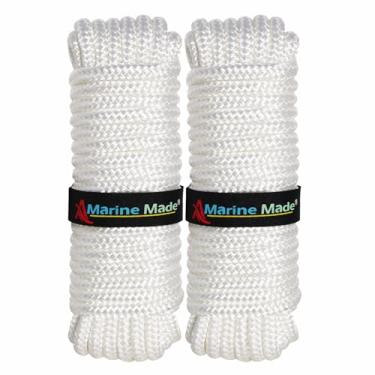 Imagem de Amarine Made 2 Pacotes de 1,9 cm de corda de ancoragem trançada dupla de nylon de 9 cm, linha de ancoragem trançada dupla, limite de carga de trabalho: 900 kg, resistência à ruptura: 246 kg, Branco