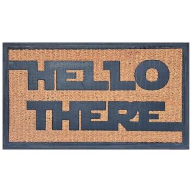 Imagem de JiXianJu Capacho de coco engraçado Hello There Welcome Front Porch Decor Capacho para entrada ao ar livre com capacho de coco antiderrapante resistente 76 x 43 cm