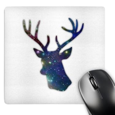 Imagem de Mouse pad com acabamento fosco com silhueta de cabeça de veado em azul escuro e galáxia com estrelas do espaço sideral - 20 x 20 cm - mp_179698_1