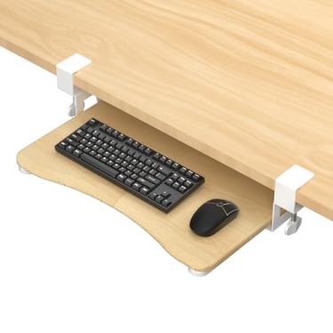 Imagem de suptek Bandeja de teclado pequena embaixo da mesa com suporte de grampo C para teclado de computador, 20 (24,2 incluindo braçadeiras) x 30 cm gaveta de computador plataforma deslizante para digitação,