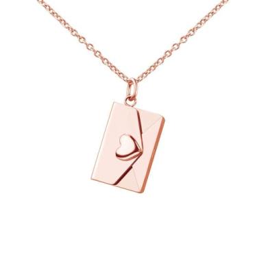 Imagem de Rockyu Colar feminino, simples, prata, ouro rosa, colar envelope, fofo, pingente de carta de amor, confissão, corrente adorável, aço inoxidável, hipoalergênico, dia dos namorados, aniversário,