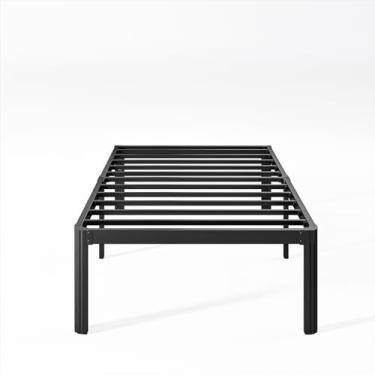 Imagem de Nordicbed Estrutura de cama de solteiro de plataforma alta de 40 cm, sem necessidade de mola, estrutura de cama de metal solteiro, sem ruído, fácil montagem, resistente, preto