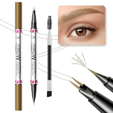 Imagem de Lápis de sobrancelha para mulheres, lápis de sobrancelha microblading de ponta dupla 2 em 1 à prova d'água com 2 pontas de garfo e pincel de spoolie para sobrancelhas naturais semelhantes a cabelos,