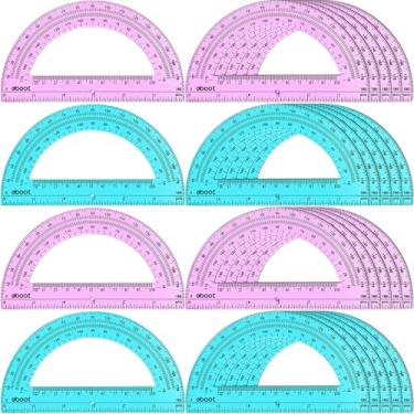 Imagem de EBOOT Pacote com 24 transferidores de plástico transferidor matemático 180 graus 6 polegadas (rosa, azul)