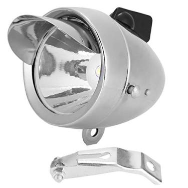 Imagem de Farol de bicicleta vintage Garosa retro bicicleta LED luz noite equitação com aba de metal retro lâmpada frontal de segurança acessórios de ciclismo para exterior (prata), downlight