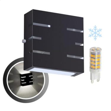 Imagem de Arandela Externa 6 Frisos Slim Luminária de Parede Muro 2 Fachos 2 Focos Em Alumínio Interna Led G9-101 (Preto, Lâmpada Branca Fria)