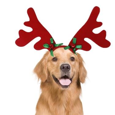 Imagem de Pets on Safari Faixa de Cabeça com Chifres de Rena de Natal para Cachorro com Chapéu de Papai Noel, Chapéu de Alce Clássico de Natal para Cães, Acessórios para Fantasias de Natal para Animais de Estim