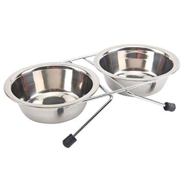 Imagem de JiangYanus Tigelas elevadas de comida e água para cães e gatos, alimentador de pratos elevados de aço inoxidável para animais de estimação retrô suporte elevado de ferro para cães e gatos (grande)