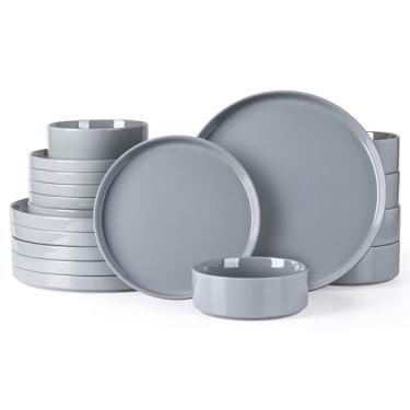Imagem de GBHOME Conjunto de louça para 6 pratos e tigelas salpicadas de 18 peças com fundo esmaltado, conjuntos de pratos de grés resistentes a lascas e arranhões, pratos seguros para lava-louças e