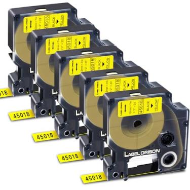 Imagem de Label Orison Fita D1 compatível com etiquetas Dymo Labelmanager 45018 S0720580 preto sobre amarelo 12 mm 1/2" para 160 280 260P 210D PNP 420P 360D 220P 500TS, pacote com 5