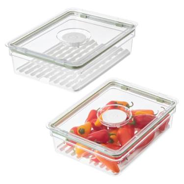 Imagem de Caixa grande para geladeira iDesign com bandeja de drenagem removível e tampa - conjunto de 2 - transparente/branco