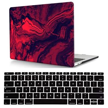 Imagem de Capa rígida compatível com MacBook Pro 14" Capa 2021 Modelo A2442 M1 Pro / M1 Max com tela de retina e ID de toque, capa de plástico e película de capa de teclado - Preto e vermelho