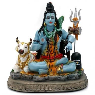 Imagem de alikiki Estátua do Senhor Deus Indiano Shiva - Presentes para Indiano Hindu 17 cm H Shiva Idol W/Cow Indian Return Gifts Yoga Studio Meditação Sala Decoração Espiritual Home Office Mandir Altar Pooja