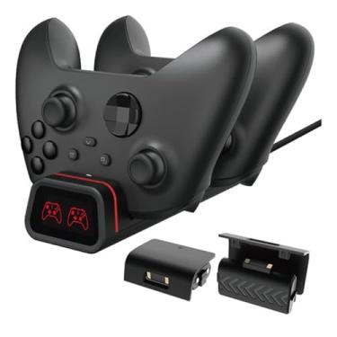 Imagem de Carregador Duplo Base Dock Compatível com Controle Manete Xbox One Series S/X + 2 Baterias (Preto)
