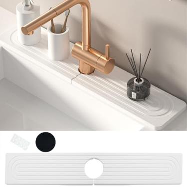 Imagem de KUAOOAUK Tapete de torneira para pia de cozinha, protetor de respingos de pia de secagem rápida de terra de diatomáceas, bandeja de pedra super absorvente, protetor de respingos de torneira para